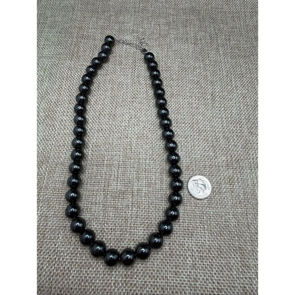 Classic Black Glass Bead Necklace with Sterling Silver Clasp